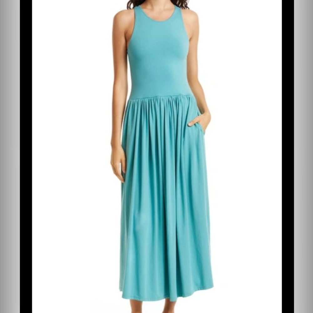 ATM Anthony Thomas Melillo Racerback Stretch Pima Cotton Teal Maxi Dress Medium